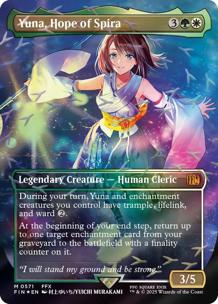 Yuna, Hope of Spira (Borderless) (Chocobo Track Foil) (571) (FIN)